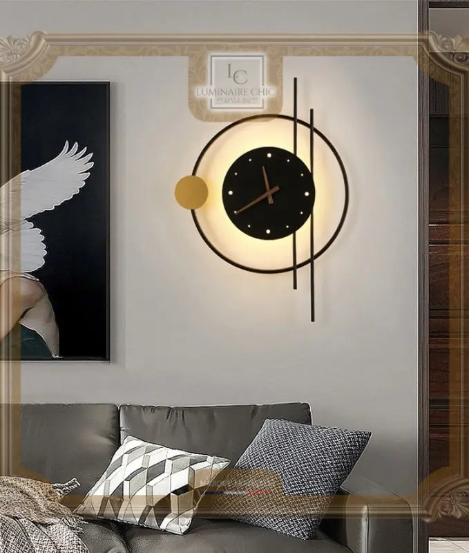 Applique Murale Moderne À Led En Aluminium Style Pendule Et Horloge E / Noir