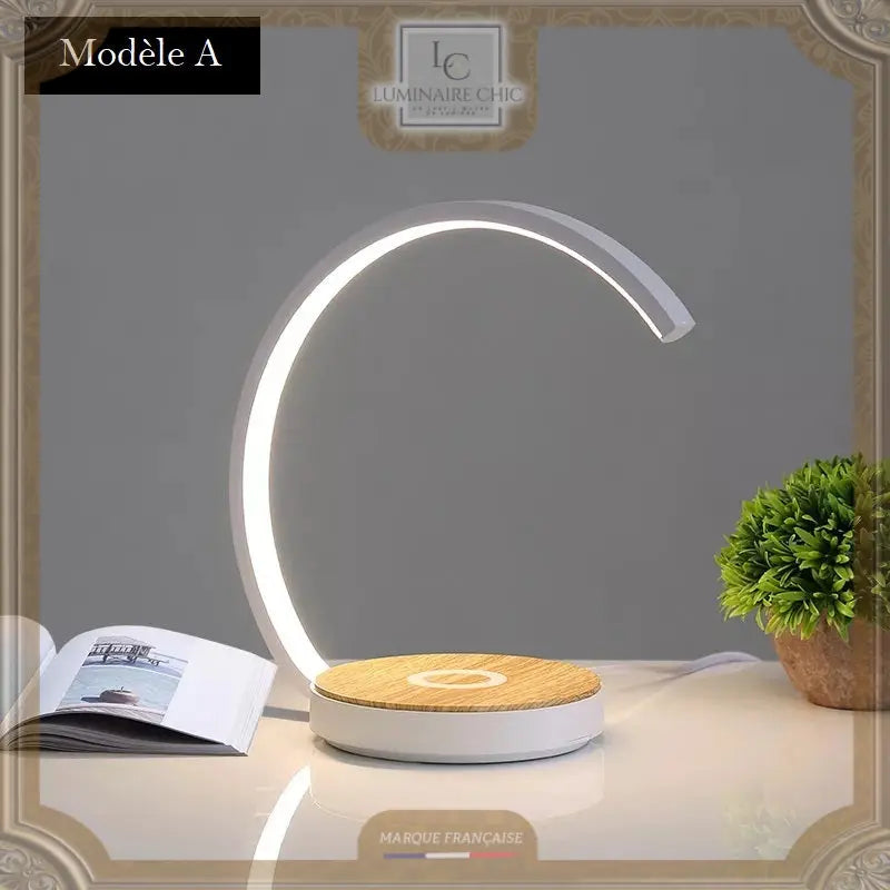 Lampe De Chevet En Bois Tactile Avec Chargeur Induction A / Alu Blanc