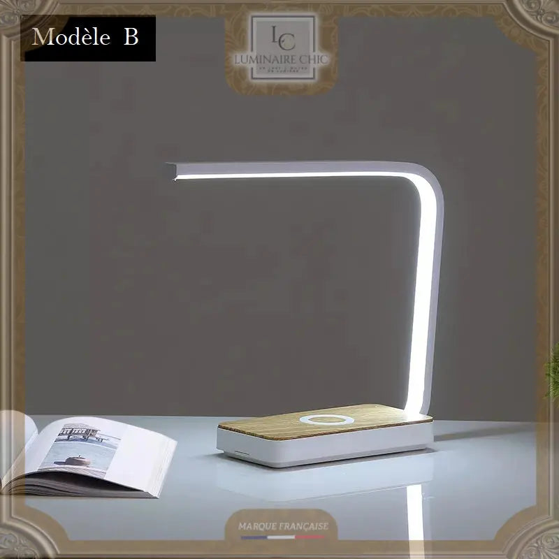 Lampe De Chevet En Bois Tactile Avec Chargeur Induction B / Alu Blanc