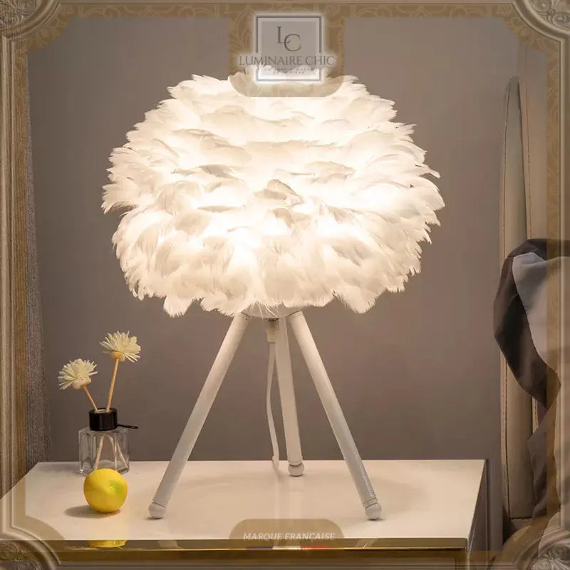 Lampe De Chevet En Plume Doie Et Pieds Métal Au Style Moderne Romantique Blanc +