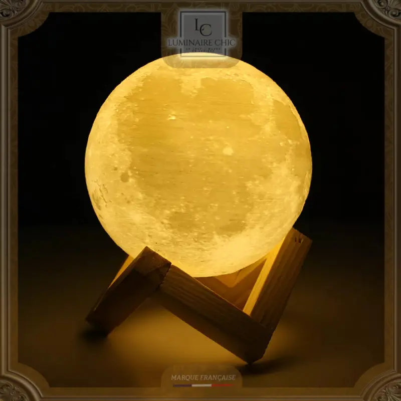 Lampe De Chevet Lune 3D Avec Support En Bois D8 Cm / Lune Sable