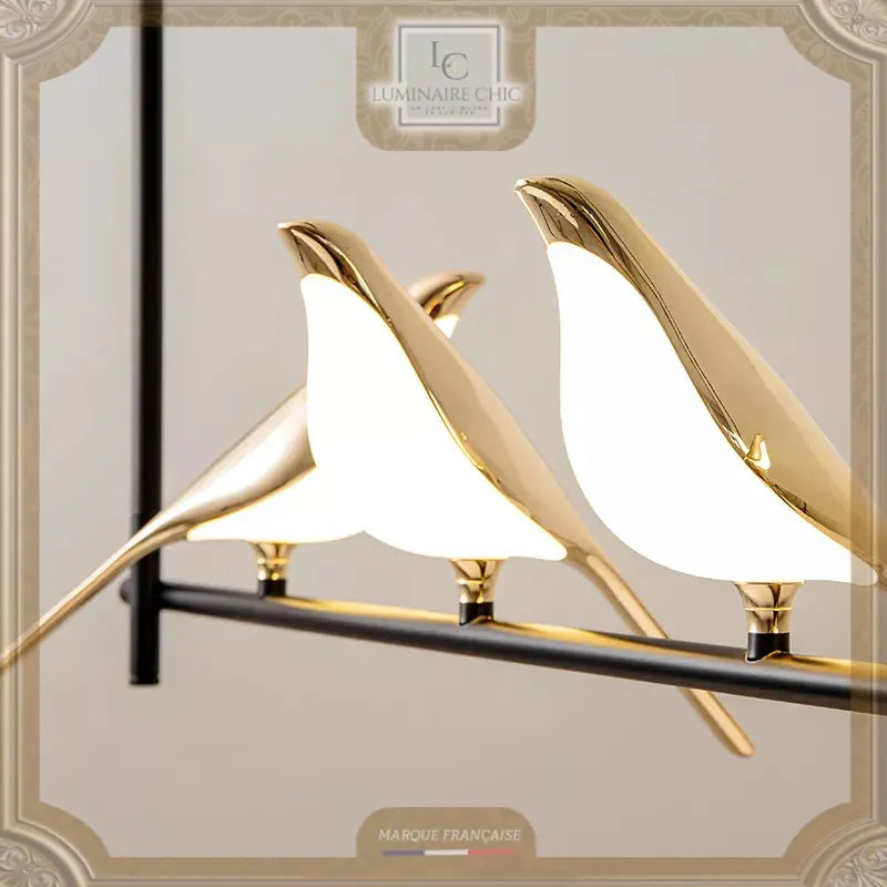 Lustre Led Design Oiseaux Dorés