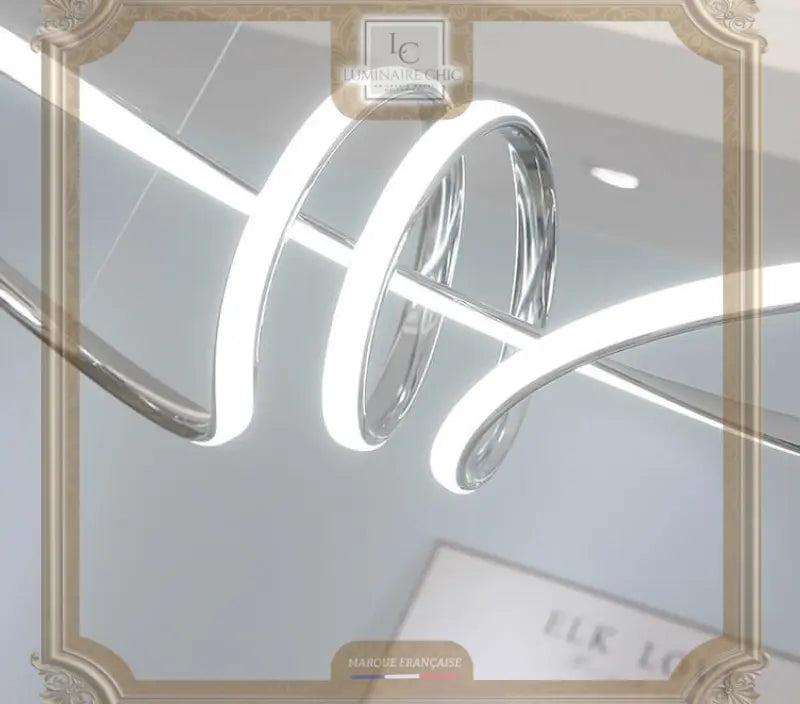 Suspension à LED spirale au design moderne en aluminium or ou gris chromé