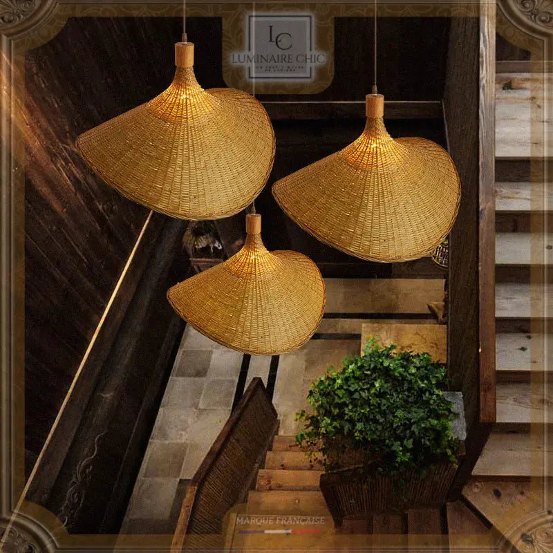 RCIDOS Suspension Chapeau Paille Bambou Suspension Rotin Style Japonais  Lampe À Suspension Tissée À La Main Lampe De Lustre Plafond En Rotin  Naturel