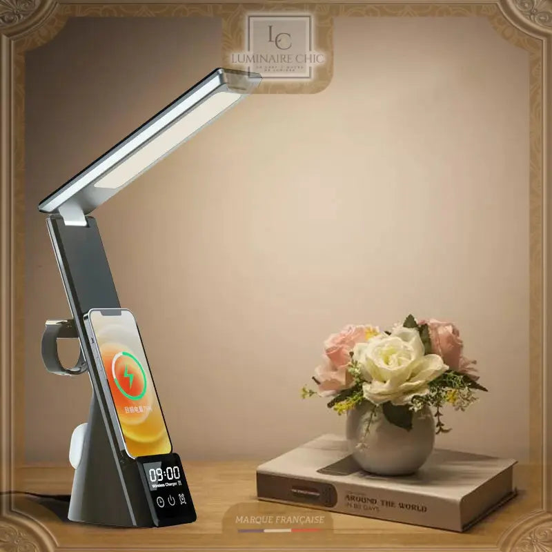 Lampe De Bureau Pliable Avec Chargeur Sans Fil Pour Téléphone Airpods Et Apple Watch