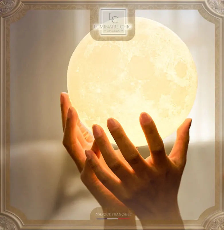 Lampe De Chevet Lune 3D Avec Support En Bois
